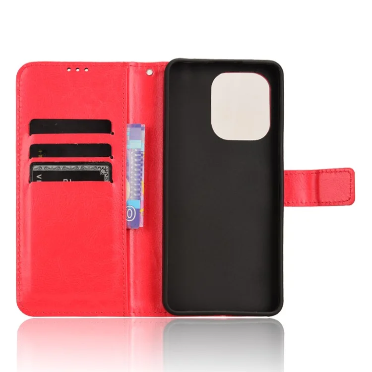 Para Xiaomi Redmi Note 13 4G Carteira de Couro Capa de Telefone - Textura de Cavalo Louco - Vermelho