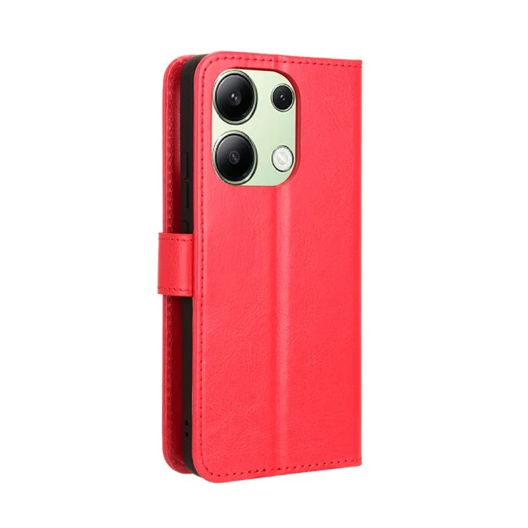 Para Xiaomi Redmi Note 13 4G Carteira de Couro Capa de Telefone - Textura de Cavalo Louco - Vermelho