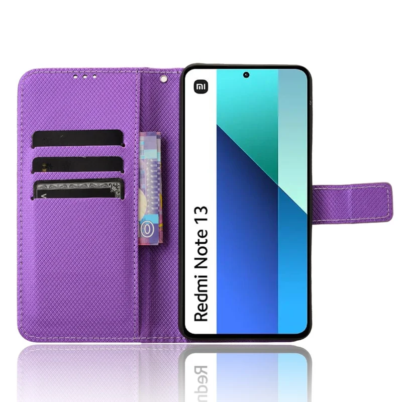 For Xiaomi Redmi Note 13 4G Wallet Phone Case Diamond Texture PU Leather Cover - Purple