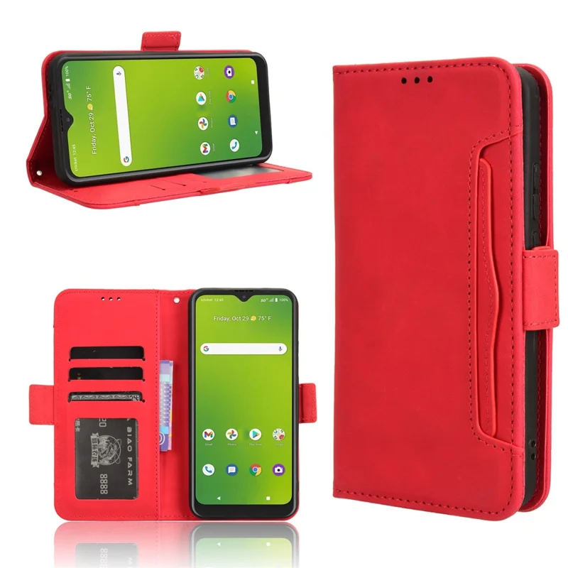 For Cricket Icon 5 / AT&T Motivate 4 Case Leather Phone Cover with Card Holder Wallet - Red