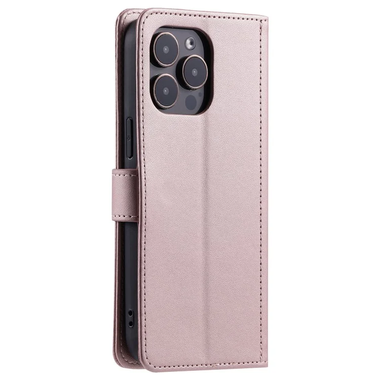 Für iPhone 15 Pro Lederetui mit Gurt, Brieftasche, Telefonhülle, Rautengitter-Muster - Roségold