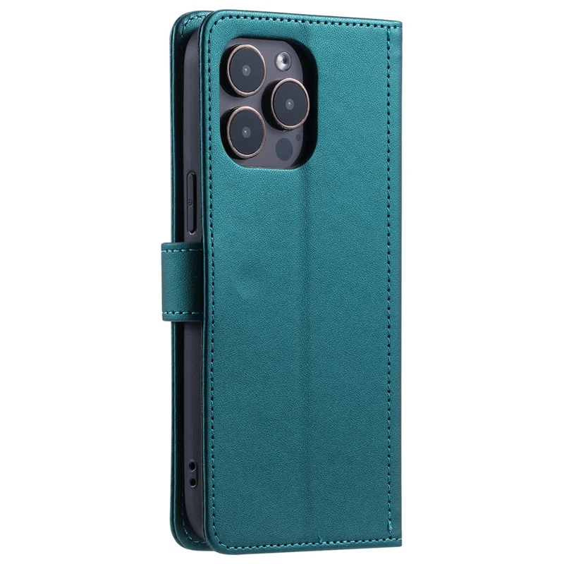 For iPhone 15 Pro Leather Case with Strap Wallet Phone Cover Rhombus Grid Pattern - Green