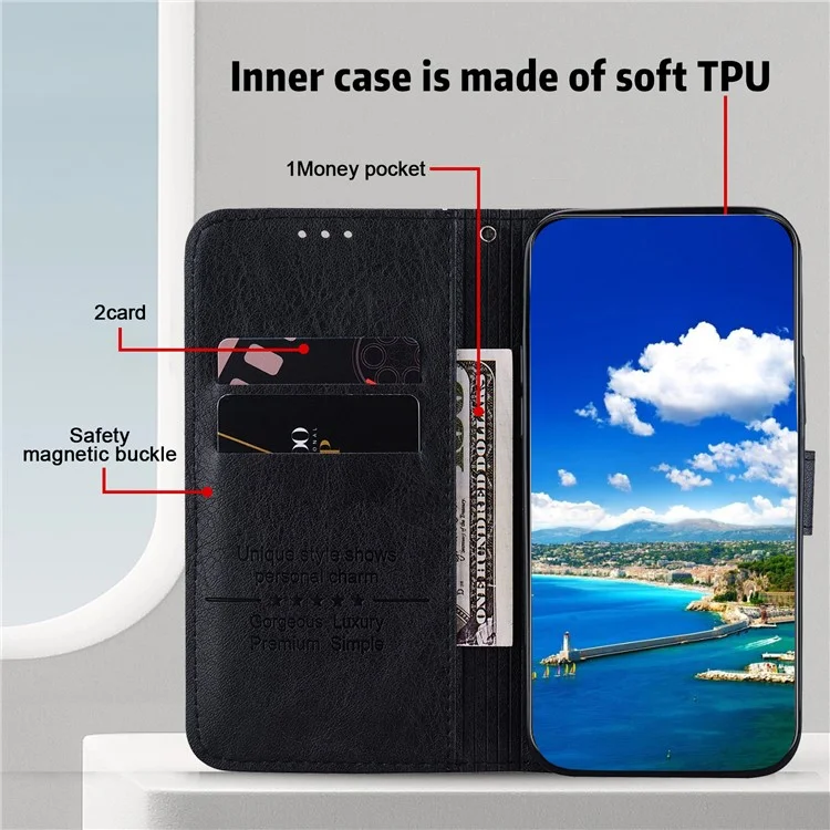 Funda para teléfono celular Samsung Galaxy A35 5G, de cuero PU y TPU a prueba de golpes - Negro
