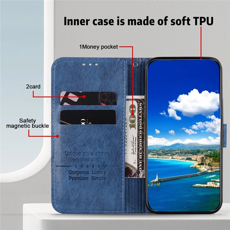 For Samsung Galaxy A35 5G Cell Phone Case PU Leather+TPU Drop-proof Wallet Cover - Dark Blue