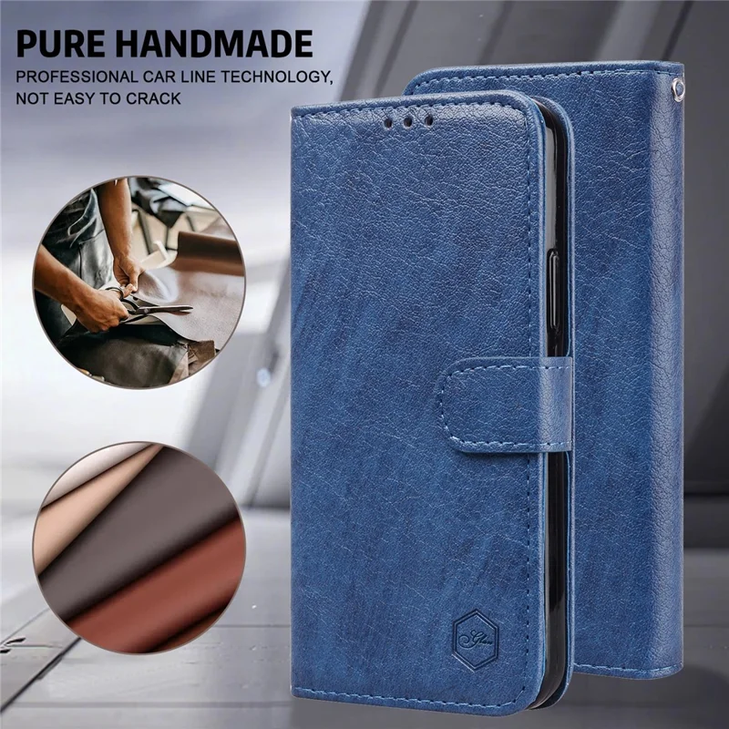 For Samsung Galaxy A35 5G Cell Phone Case PU Leather+TPU Drop-proof Wallet Cover - Dark Blue