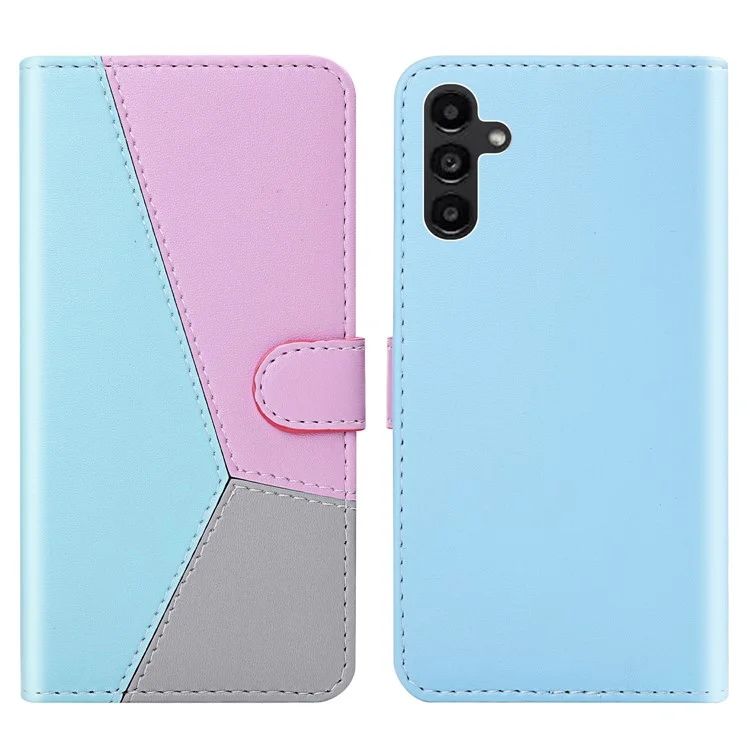 Für Samsung Galaxy A35 5G Case Color Splicing Leather Phone Protective Cover - Blau+Lila+Grau