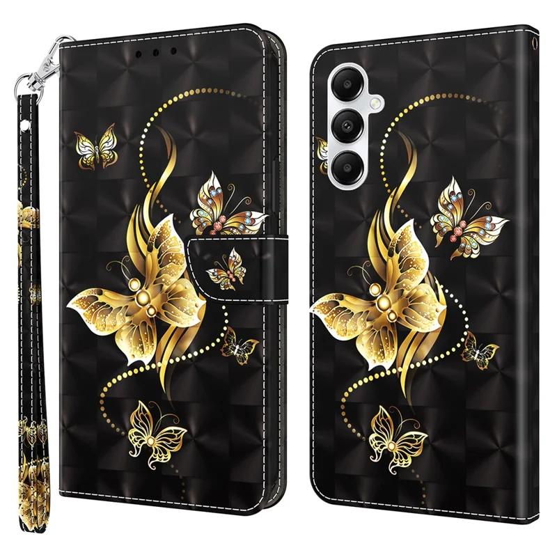 Para Samsung Galaxy A55 5G Funda Magnética Caso Impresión de Patrón 3D Cubierta de Teléfono de Cuero - Mariposa Dorada