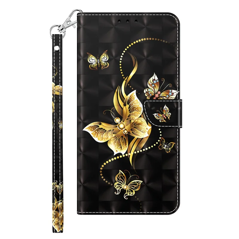Para Samsung Galaxy A55 5G Funda Magnética Caso Impresión de Patrón 3D Cubierta de Teléfono de Cuero - Mariposa Dorada