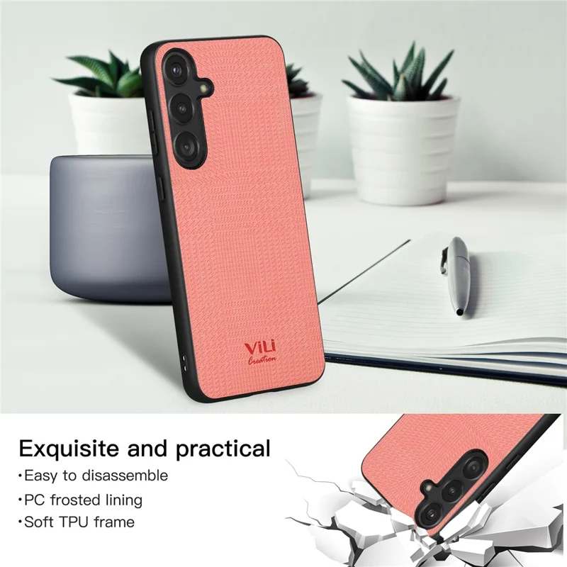 VILI TH Series for Samsung Galaxy S24+ Case Shockproof Leather Coated PC+TPU Protective Cover - Pink