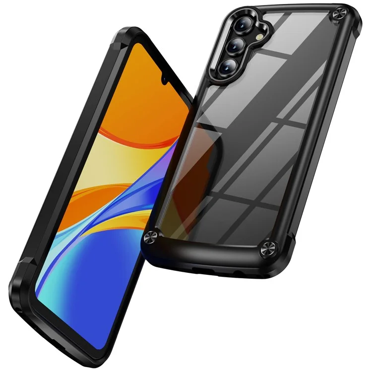 For Samsung Galaxy A15 4G / 5G Phone Case Hybrid PC + TPU Back Cover with Alloy Lens Frame - Black