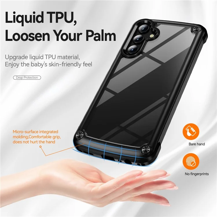 For Samsung Galaxy A15 4G / 5G Phone Case Hybrid PC + TPU Back Cover with Alloy Lens Frame - Black
