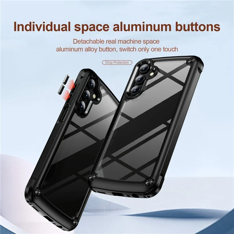 For Samsung Galaxy A15 4G / 5G Phone Case Hybrid PC + TPU Back Cover with Alloy Lens Frame - Black