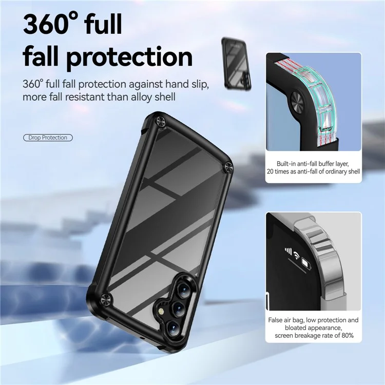For Samsung Galaxy A15 4G / 5G Phone Case Hybrid PC + TPU Back Cover with Alloy Lens Frame - Black