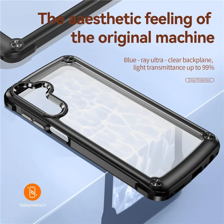 For Samsung Galaxy A15 4G / 5G Phone Case Hybrid PC + TPU Back Cover with Alloy Lens Frame - Black