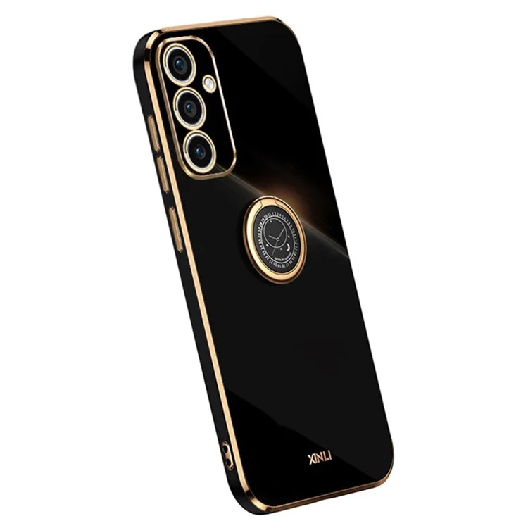 XINLI For Samsung Galaxy A55 5G Cell Phone Case Electroplating Gold Edge Kickstand Shell - Black