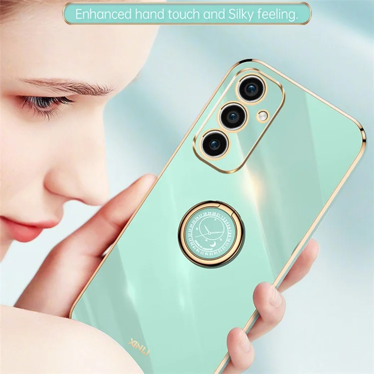 XINLI For Samsung Galaxy A55 5G Cell Phone Case Electroplating Gold Edge Kickstand Shell - Black