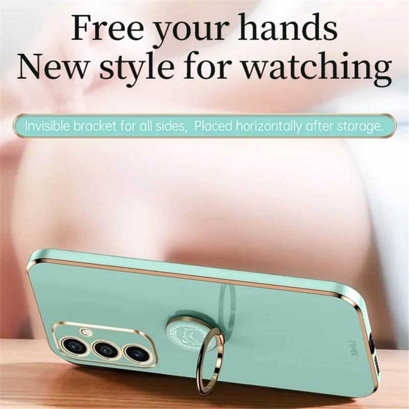 XINLI voor Samsung Galaxy A15 4G / A15 5G hoesje zacht TPU electroplated kickstand beschermmantel - Blauw