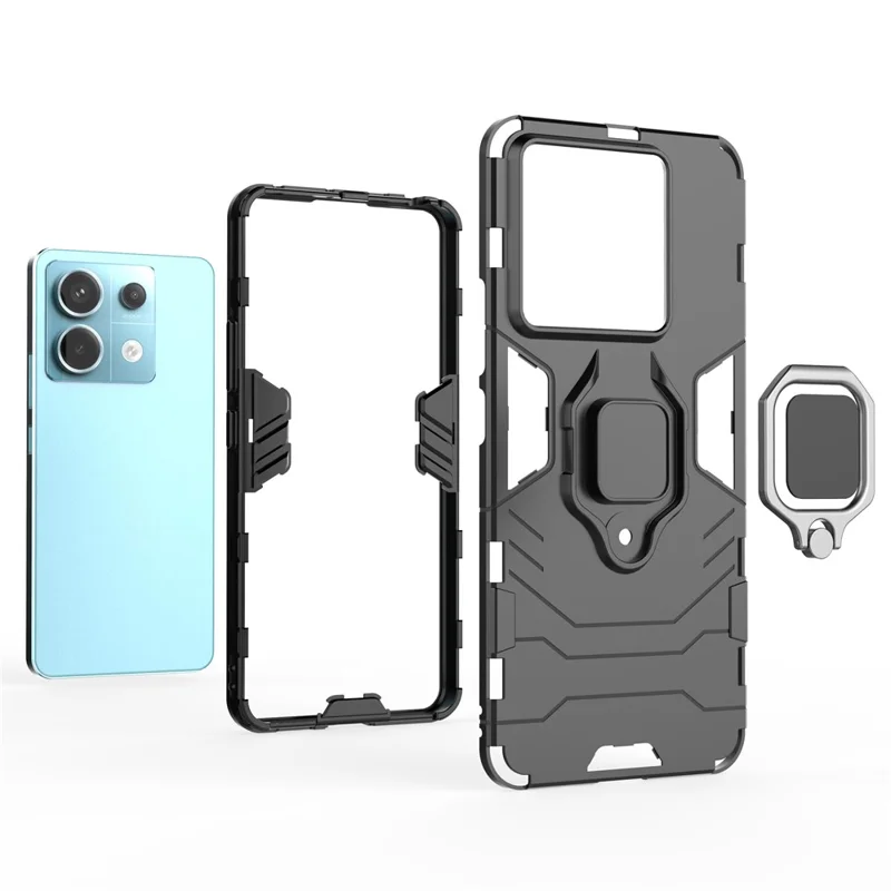 For Xiaomi Redmi Note 13 Pro 5G / Poco X6 5G Case Ring Holder Kickstand PC + TPU Cover - Black