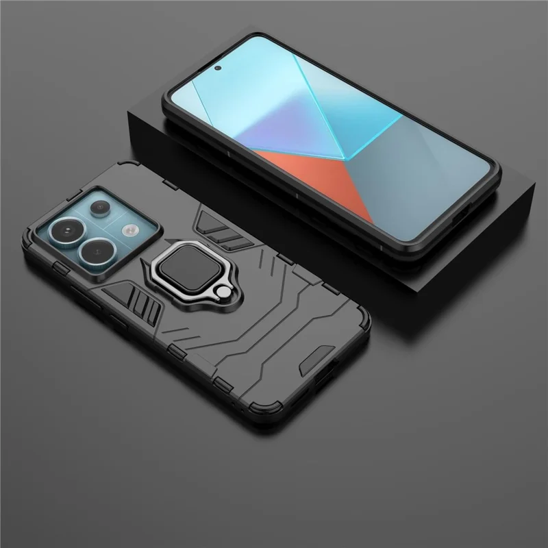 For Xiaomi Redmi Note 13 Pro 5G / Poco X6 5G Case Ring Holder Kickstand PC + TPU Cover - Black