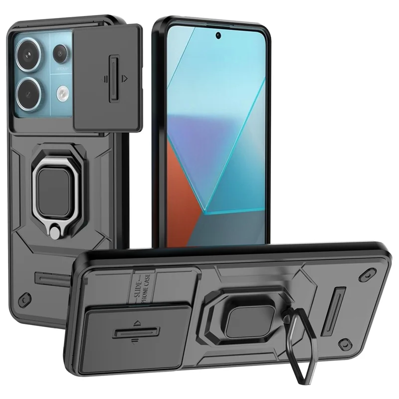 Pour Xiaomi Redmi Note 13 Pro 5G Kickstand Case de la Diapositive Couverture de Téléphone Portable de L'objectif - Noir