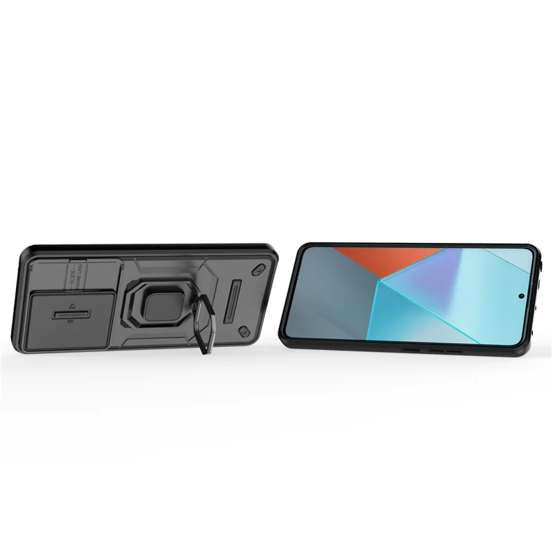 Para Xiaomi Redmi Note 13 Pro 5G Case de Kickstand Cubierta de Teléfono de la Lente de la Lente - Negro