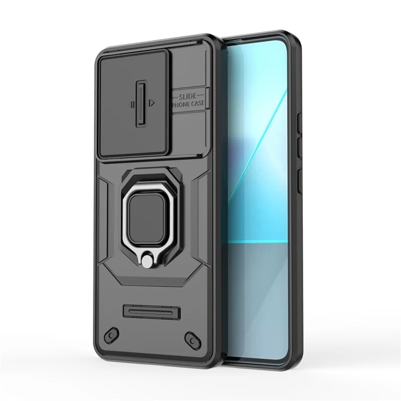 Pour Xiaomi Redmi Note 13 Pro 5G Kickstand Case de la Diapositive Couverture de Téléphone Portable de L'objectif - Noir