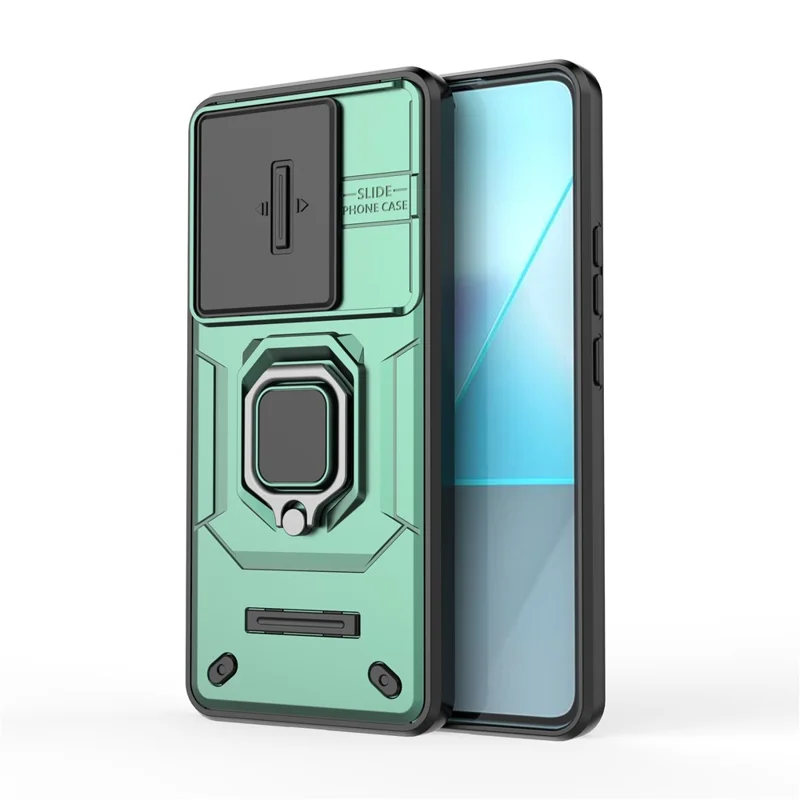 For Xiaomi Redmi Note 13 Pro 5G / Poco X6 5G Kickstand Case Slide Lens Protection Cell Phone Cover - Green