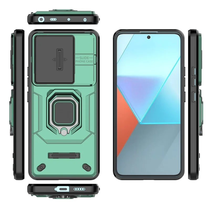 For Xiaomi Redmi Note 13 Pro 5G / Poco X6 5G Kickstand Case Slide Lens Protection Cell Phone Cover - Green