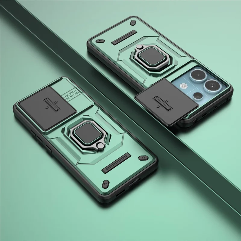 For Xiaomi Redmi Note 13 Pro 5G / Poco X6 5G Kickstand Case Slide Lens Protection Cell Phone Cover - Green