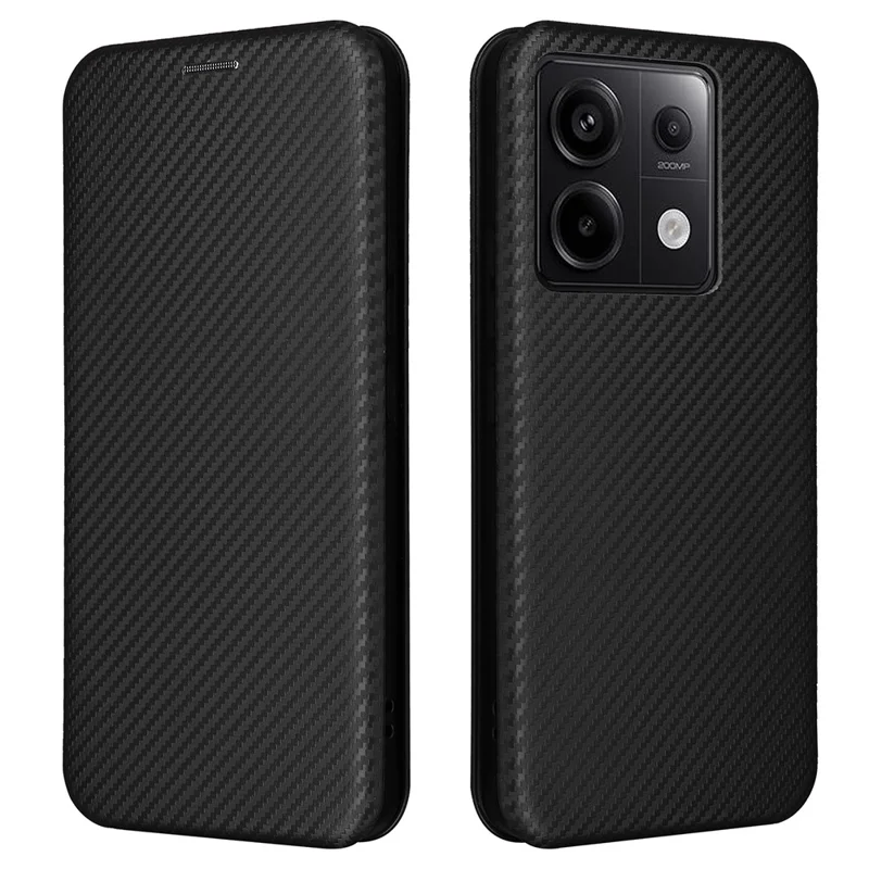 For Xiaomi Redmi Note 13 5G / Note 13 5G (China) Case Carbon Fiber Texture Phone Leather Cover - Black