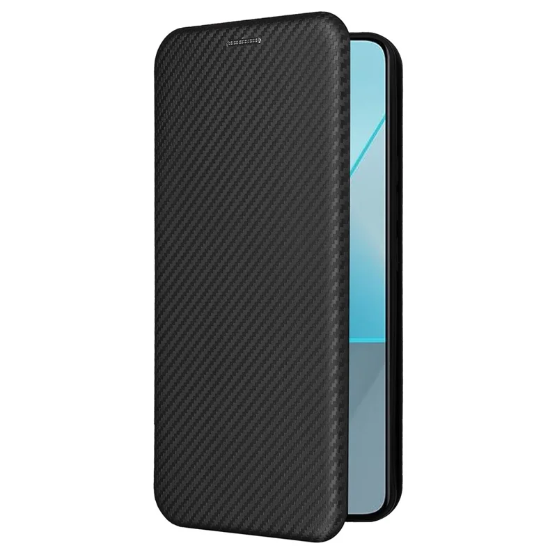For Xiaomi Redmi Note 13 5G / Note 13 5G (China) Case Carbon Fiber Texture Phone Leather Cover - Black