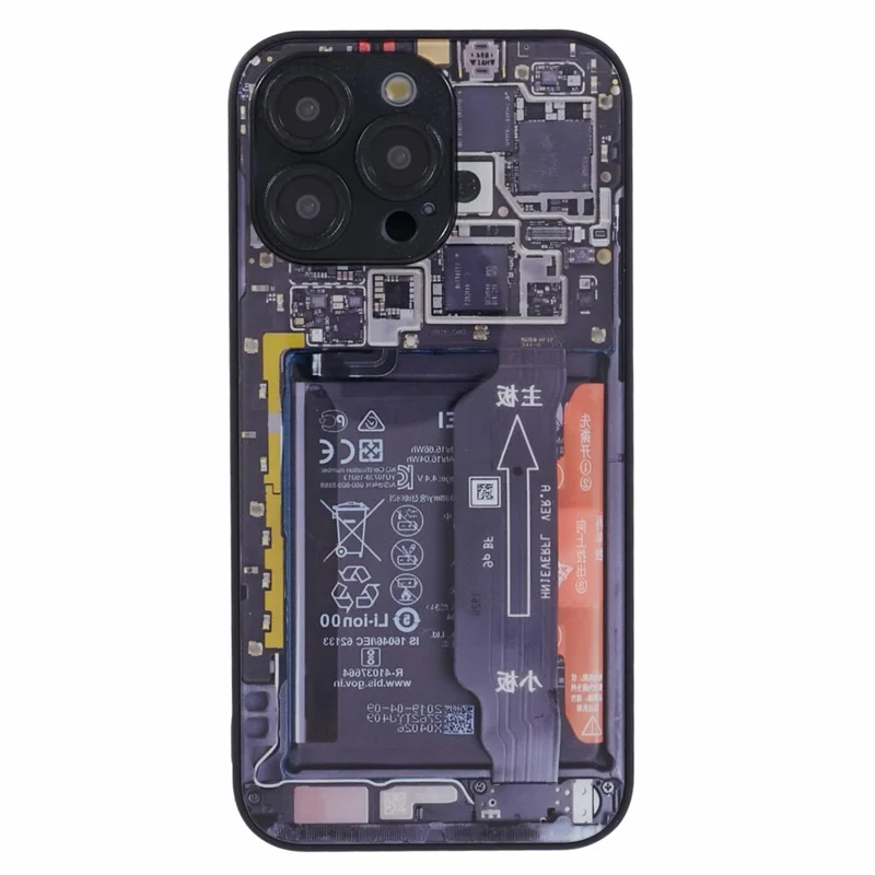 AL Series for iPhone 15 Pro Glass Phone Case Battery Circuit Board Pattern - Short Battery Circuit Board