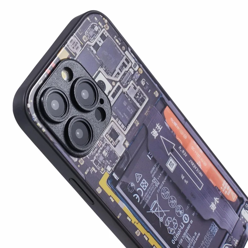 AL Series for iPhone 15 Pro Glass Phone Case Battery Circuit Board Pattern - Short Battery Circuit Board