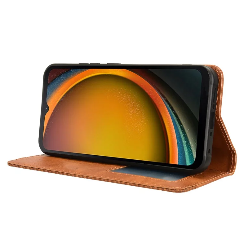 For Samsung Galaxy Xcover7 Wallet Case PU Leather Stand Retro Phone Cover - Brown