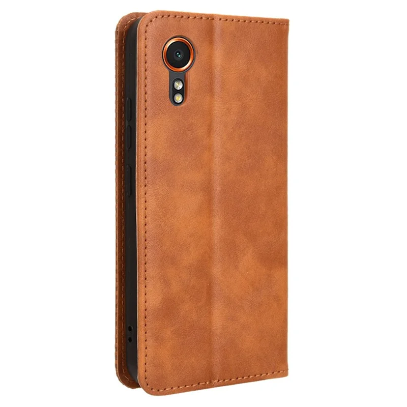 For Samsung Galaxy Xcover7 Wallet Case PU Leather Stand Retro Phone Cover - Brown