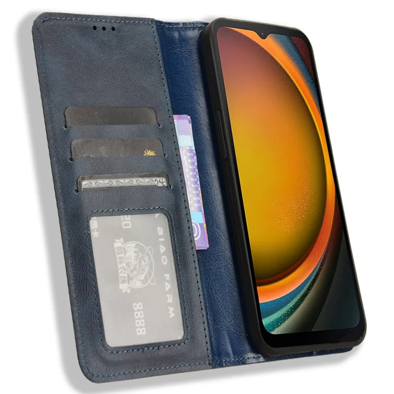 For Samsung Galaxy Xcover7 Wallet Case PU Leather Stand Retro Phone Cover - Blue