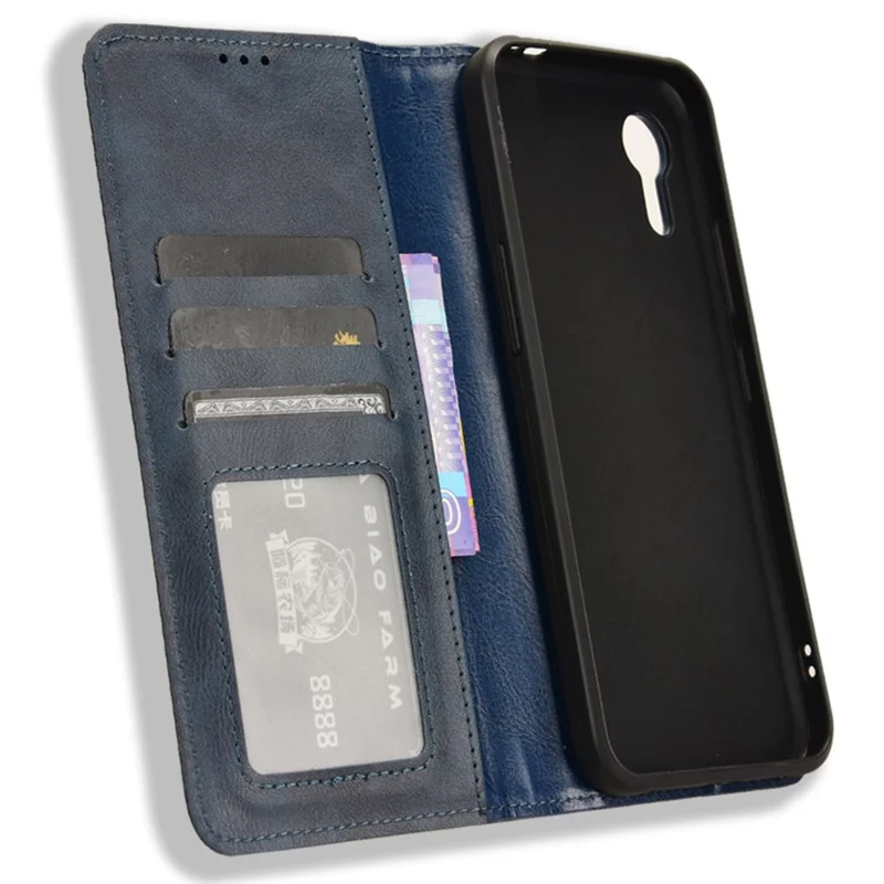 For Samsung Galaxy Xcover7 Wallet Case PU Leather Stand Retro Phone Cover - Blue