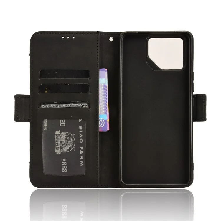 Per Asus ROG Phone 8 Pro 5G / 8 5G Case Stand Custodia in pelle con più slot per schede - Nero