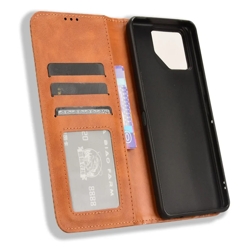 For Asus ROG Phone 8 Pro 5G / 8 5G Case Magnetic Closing Wallet Leather Phone Cover - Brown