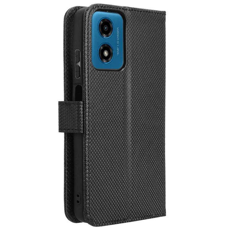 For Motorola Moto G04 4G / G04s 4G / G24 4G / G24 Power Magnetic Case Diamond Texture Wallet Anti-drop Cover - Black