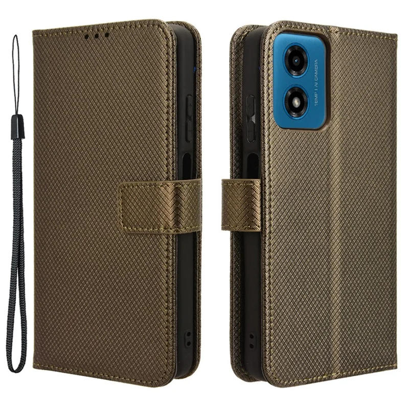 Para Motorola Moto G04 4G / G04s 4G / G24 4G / G24 Power / E14 4G Funda magnética Textura de diamante Cartera Anti-Caída Cubierta - Marrón