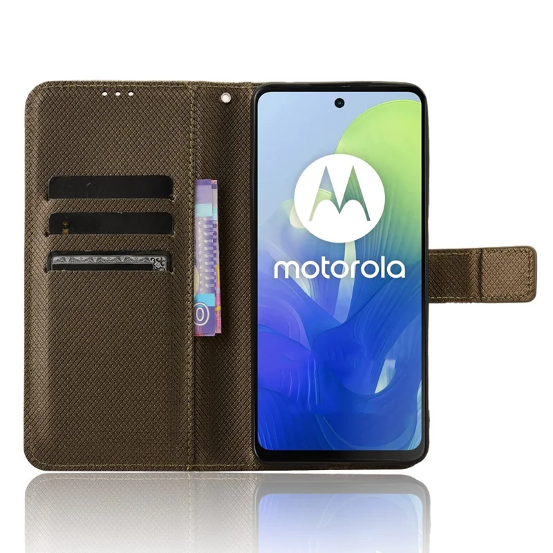 Para Motorola Moto G04 4G / G04s 4G / G24 4G / G24 Power / E14 4G Funda magnética Textura de diamante Cartera Anti-Caída Cubierta - Marrón