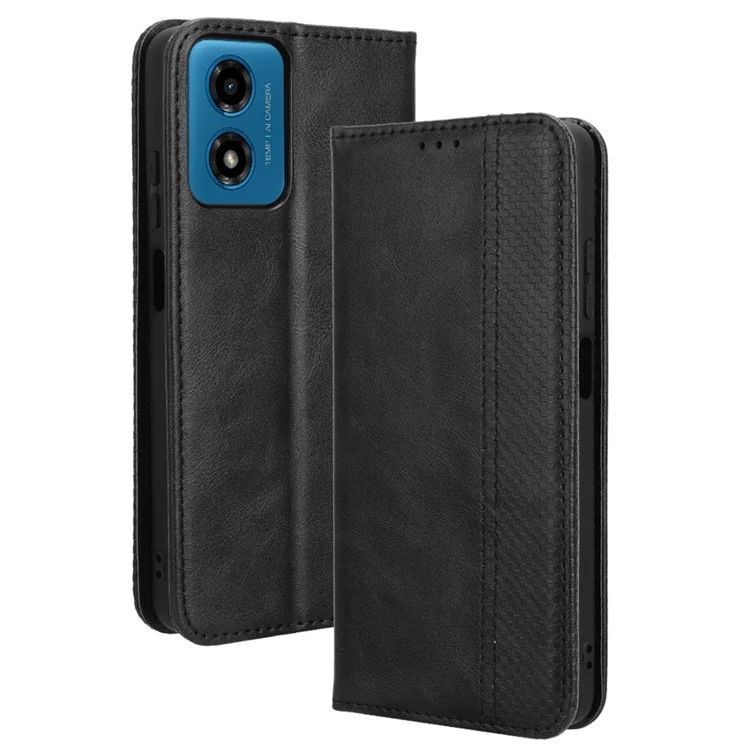 Pour Motorola Moto G04 4G / G04s 4G / G24 4G / G24 Power / E14 4G Étui en cuir rétro portefeuille Flip Phone Cover - Noir