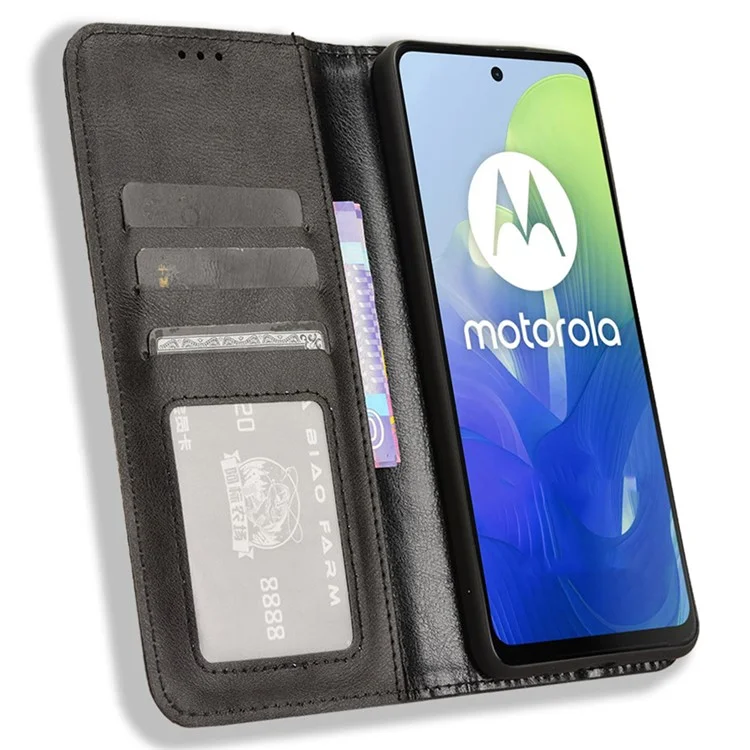 Pour Motorola Moto G04 4G / Couvercle de Téléphone à Basculement du Portefeuille Rétro de Boîtier en Cuir de Puissance G24 - Noir