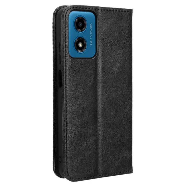 For Motorola Moto G04 4G / G04s 4G / G24 4G / G24 Power Leather Case Retro Wallet Flip Phone Cover - Black