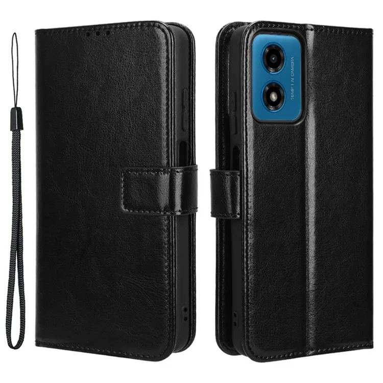 Wallet Case for Motorola Moto G04 4G / G04s 4G / G24 4G / G24 Power / E14 4G Cover PU Leather+TPU Phone Shell - Black