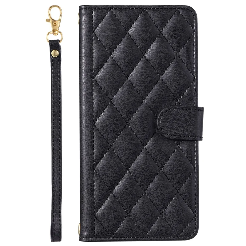For iPhone 14 Pro Max Leather Phone Case with Wallet Rhombus Grid Pattern - Black
