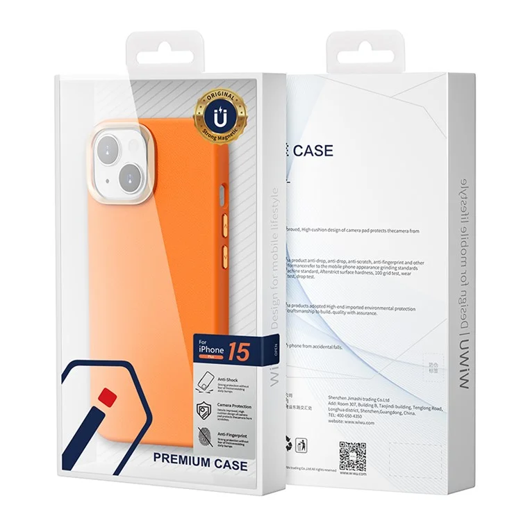 WIWU SP-019 para el caso del iPhone 15 Compatible con MagSafe PU Leather+TPU Phone Shell - Naranja