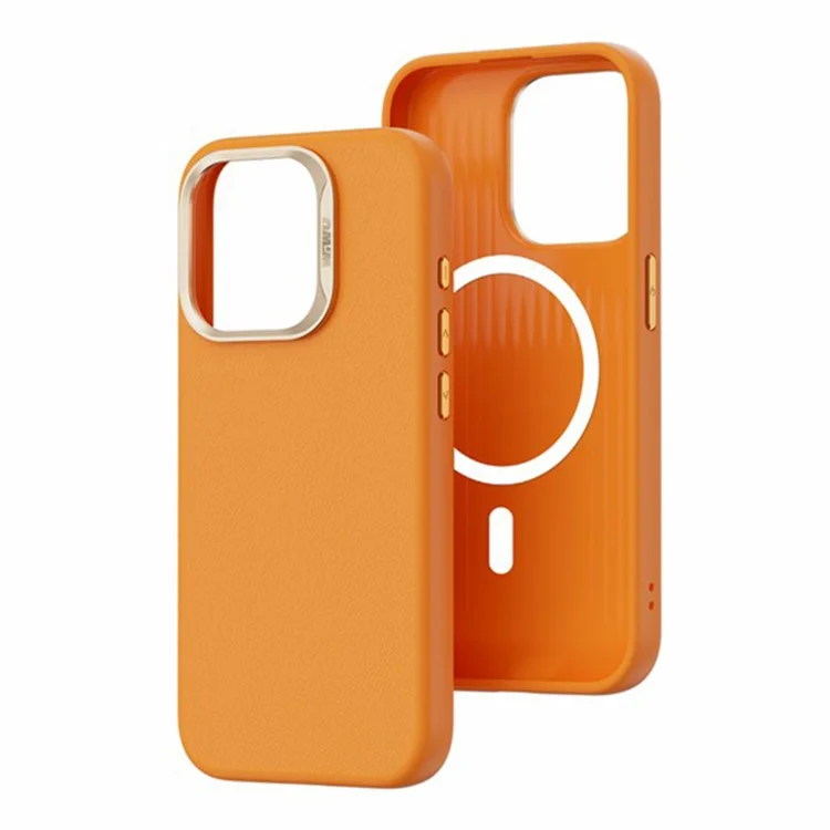 WIWU SP-019 Compatible with MagSafe para iPhone 15 Pro Funda de Piel PU + TPU - Naranja