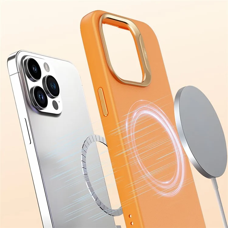 WIWU SP-019 Compatible with MagSafe para iPhone 15 Pro Funda de Piel PU + TPU - Naranja